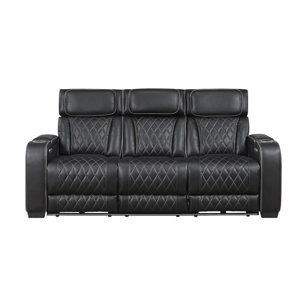 Fairway Faux Leather 2pc Set: Sofa, Loveseat in Black