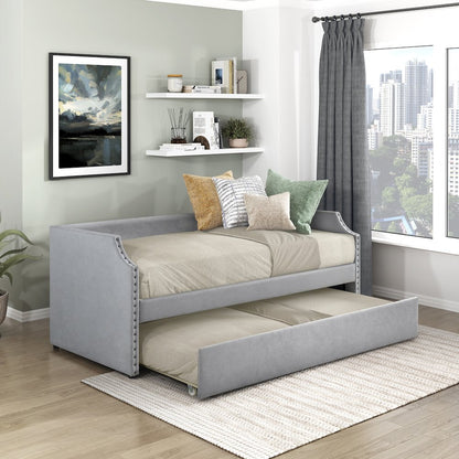 Shiloh Textured Daybed with Trundle in Light Gray