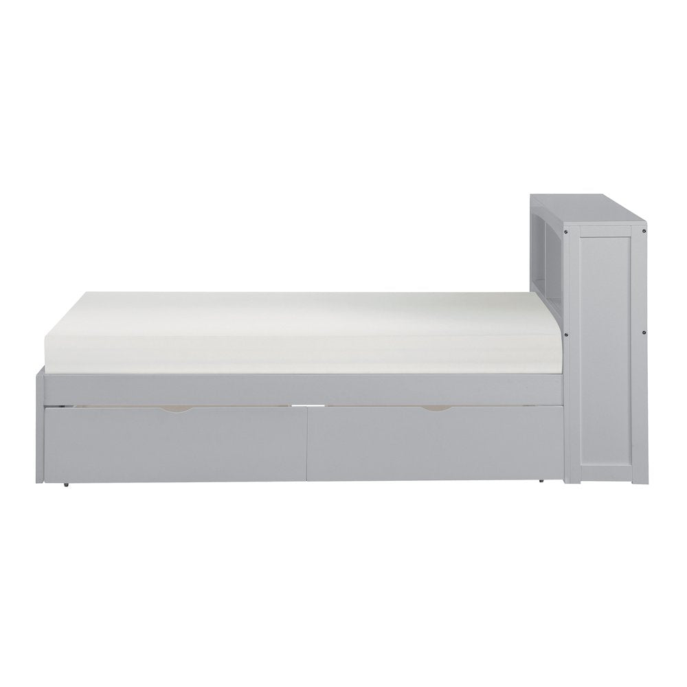 Orion Pine Twin Bookcase Bed with Storage Boxes in Gray