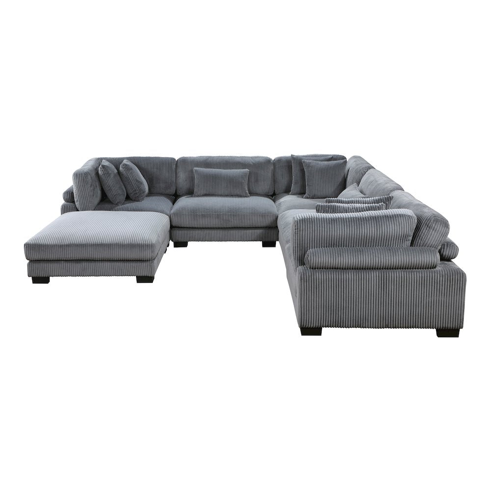 Traverse Corduroy 6-Piece Modular Sectional with Ottoman in Gray