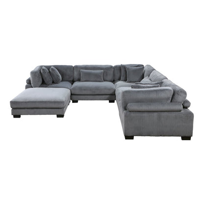 Traverse Corduroy 6-Piece Modular Sectional with Ottoman in Gray