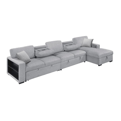 Pompano Boucle Sectional with Right Chaise, Pull-out Bed in Gray