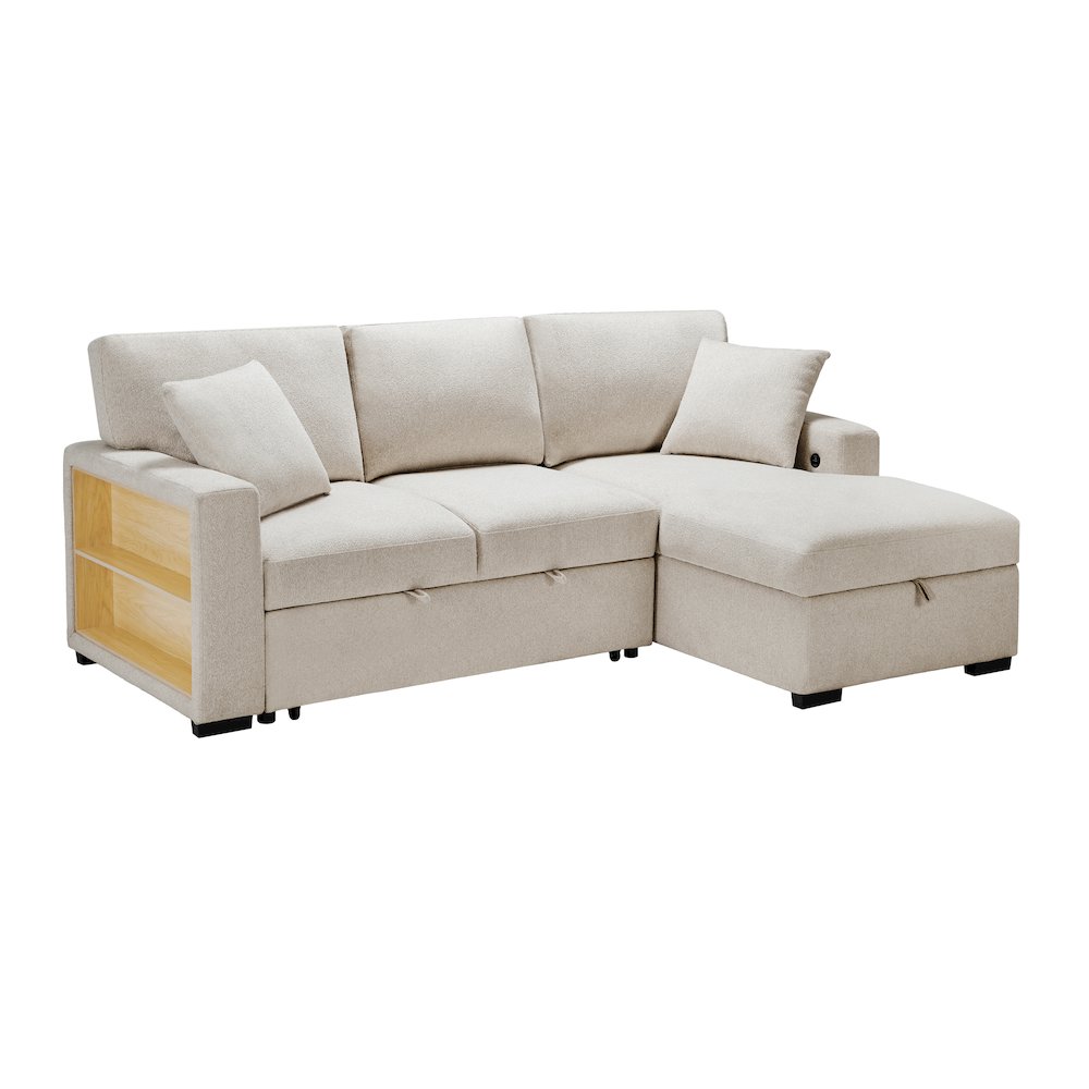 Pompano Boucle Sectional with Right Chaise, Pull-out Bed in Beige