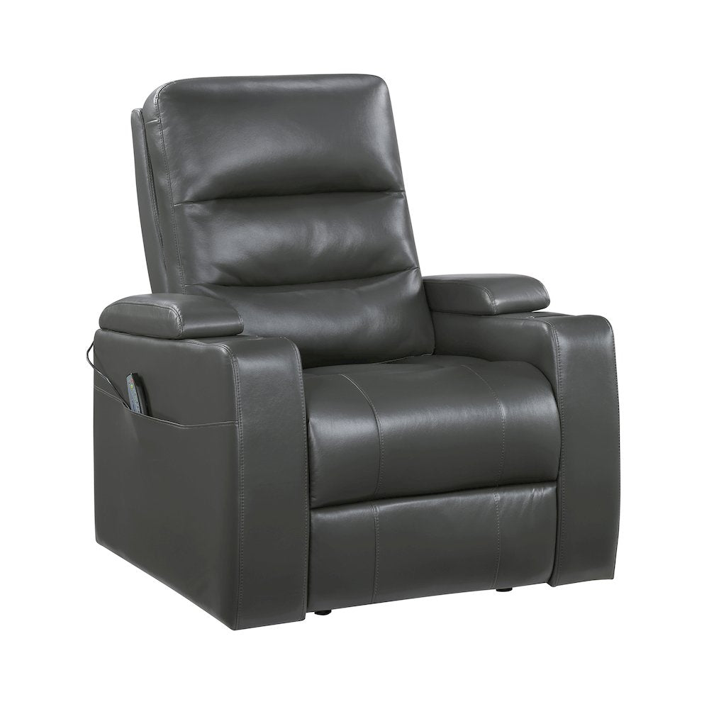 Wallstone Faux Leather Power Reclining Chair with Power Headrest in Gray