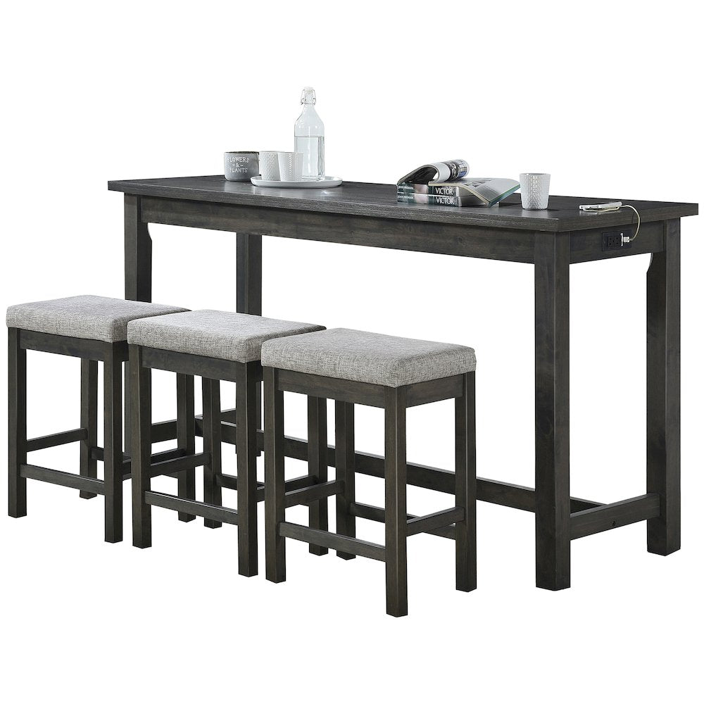 Connected Velvet Counter Height Set (Set of 4) in Gray Finish