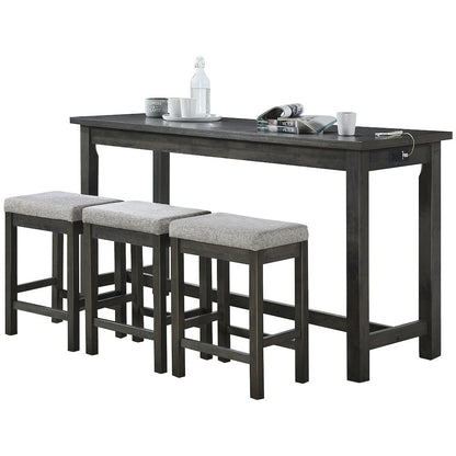 Connected Velvet Counter Height Set (Set of 4) in Gray Finish