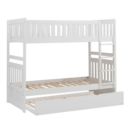 Galen Pine Twin Over Twin Bunk Bed with Trundle Bed in White