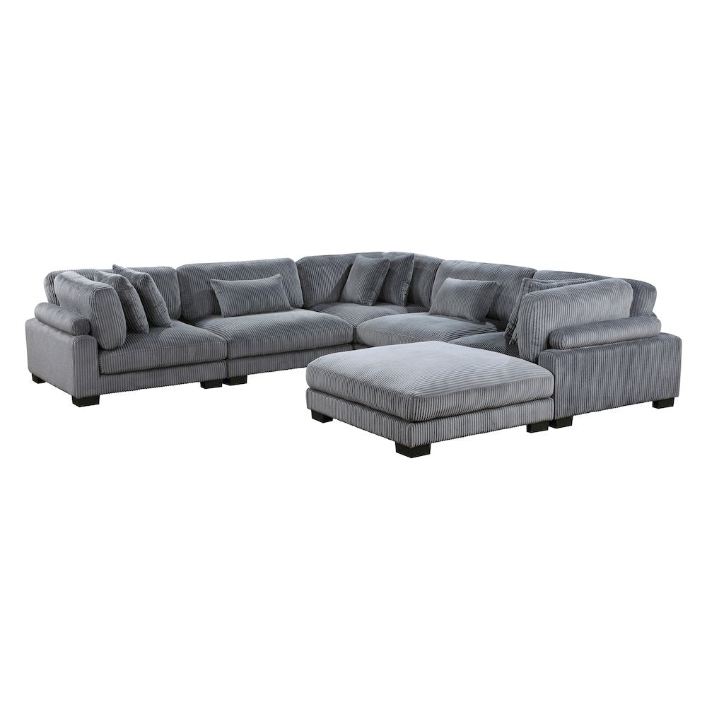 Traverse Corduroy 6-Piece Modular Sectional with Ottoman in Gray