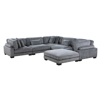 Traverse Corduroy 6-Piece Modular Sectional with Ottoman in Gray
