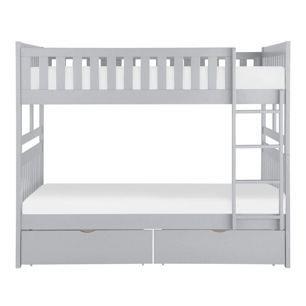 Orion Pine Full Over Full Bunk Bed with Storage Boxes in Gray