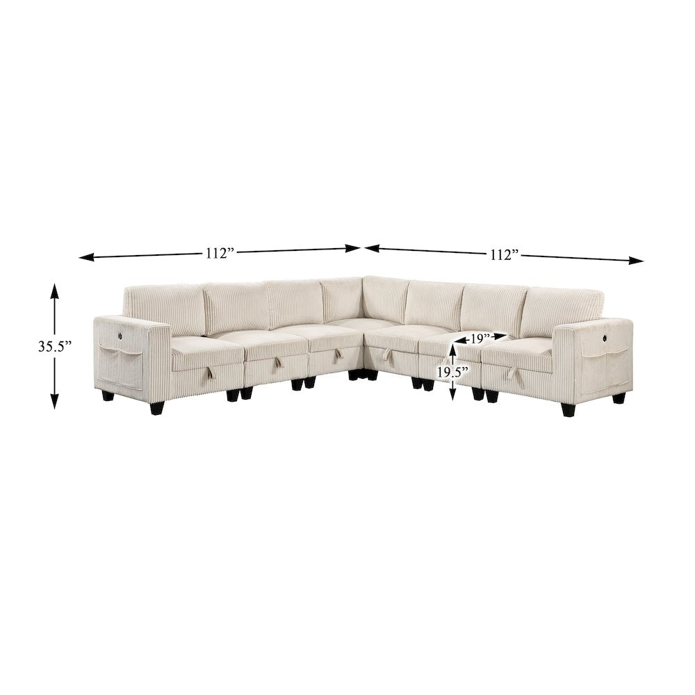 Walterboro Corduroy 7-Piece Sectional with Storage in Beige