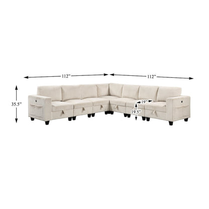 Walterboro Corduroy 7-Piece Sectional with Storage in Beige