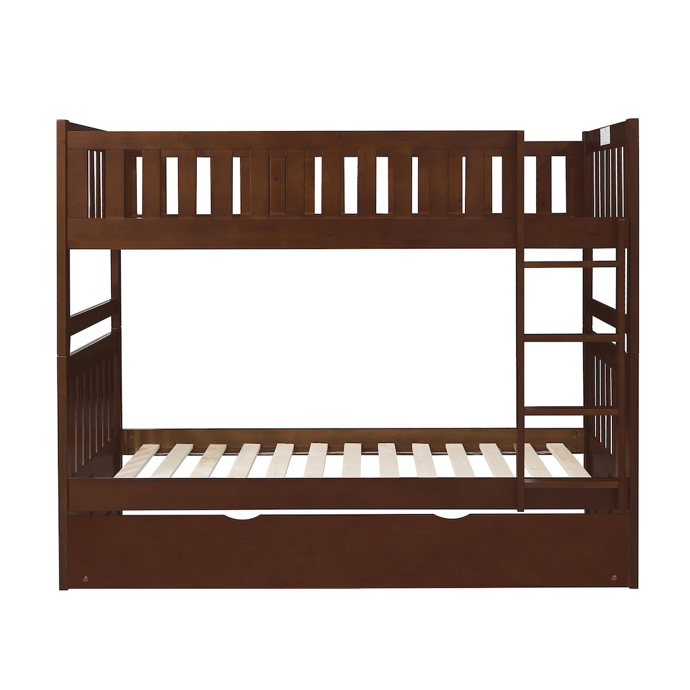 Rowe Pine Twin Over Twin Bunk Bed with Trundle Bed in Dark Cherry