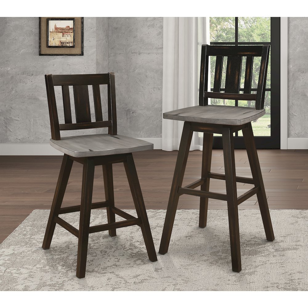 Amsonia Solid Wood Swivel Pub Height Chair, set of 2 in Gray and Black