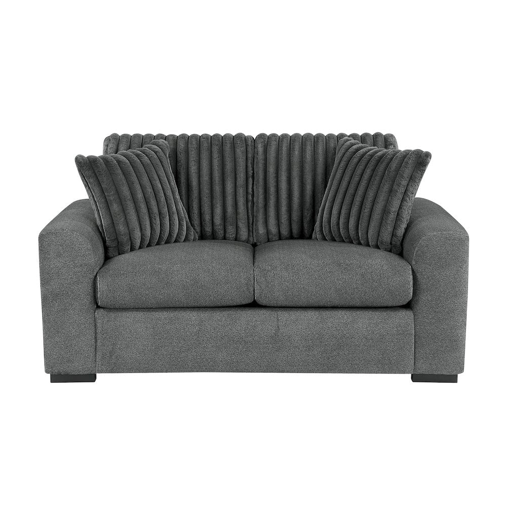 Athena Textured 3pc Set: Sofa, Loveseat, Chair in Dark Gray