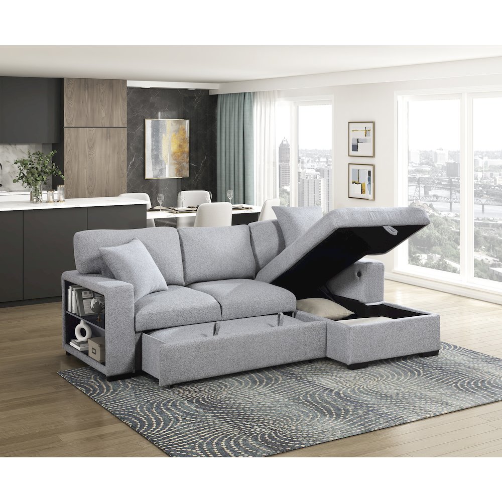 Pompano Boucle Sectional with Right Chaise, Pull-out Bed in Gray