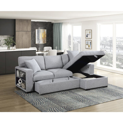 Pompano Boucle Sectional with Right Chaise, Pull-out Bed in Gray