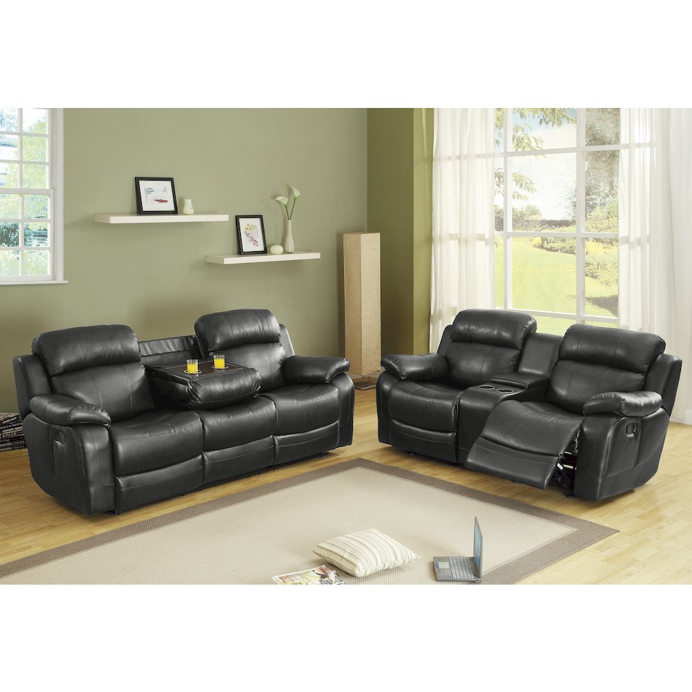 Marille Textured Double Glider Reclining Love Seat with Center Console in Black