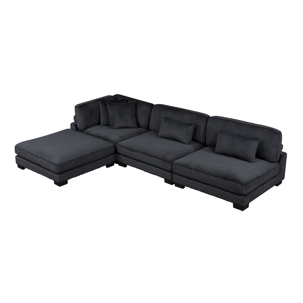 Traverse Corduroy 4-Piece Modular Sectional with Ottoman in Black