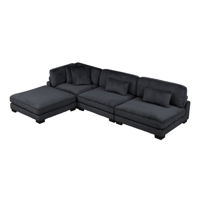 Traverse Corduroy 4-Piece Modular Sectional with Ottoman in Black