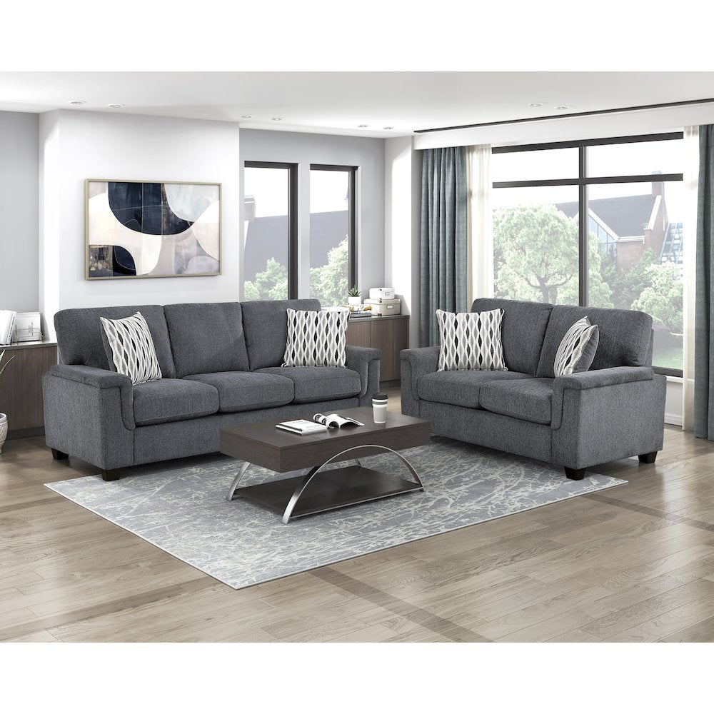 Chelsea Chenille 2pc Set: Sofa, Loveseat in Dark Gray