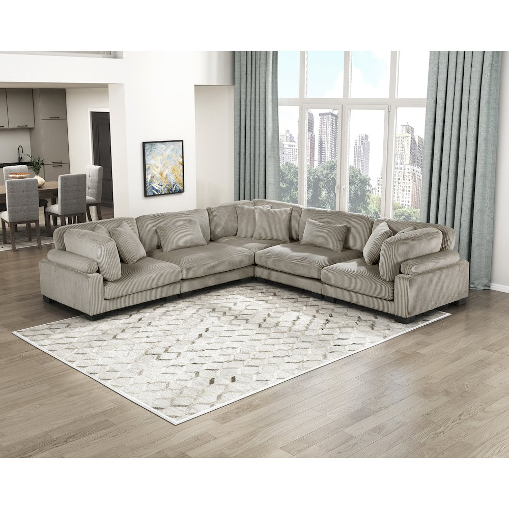 Traverse Corduroy 5-Piece Modular Sectional in Taupe