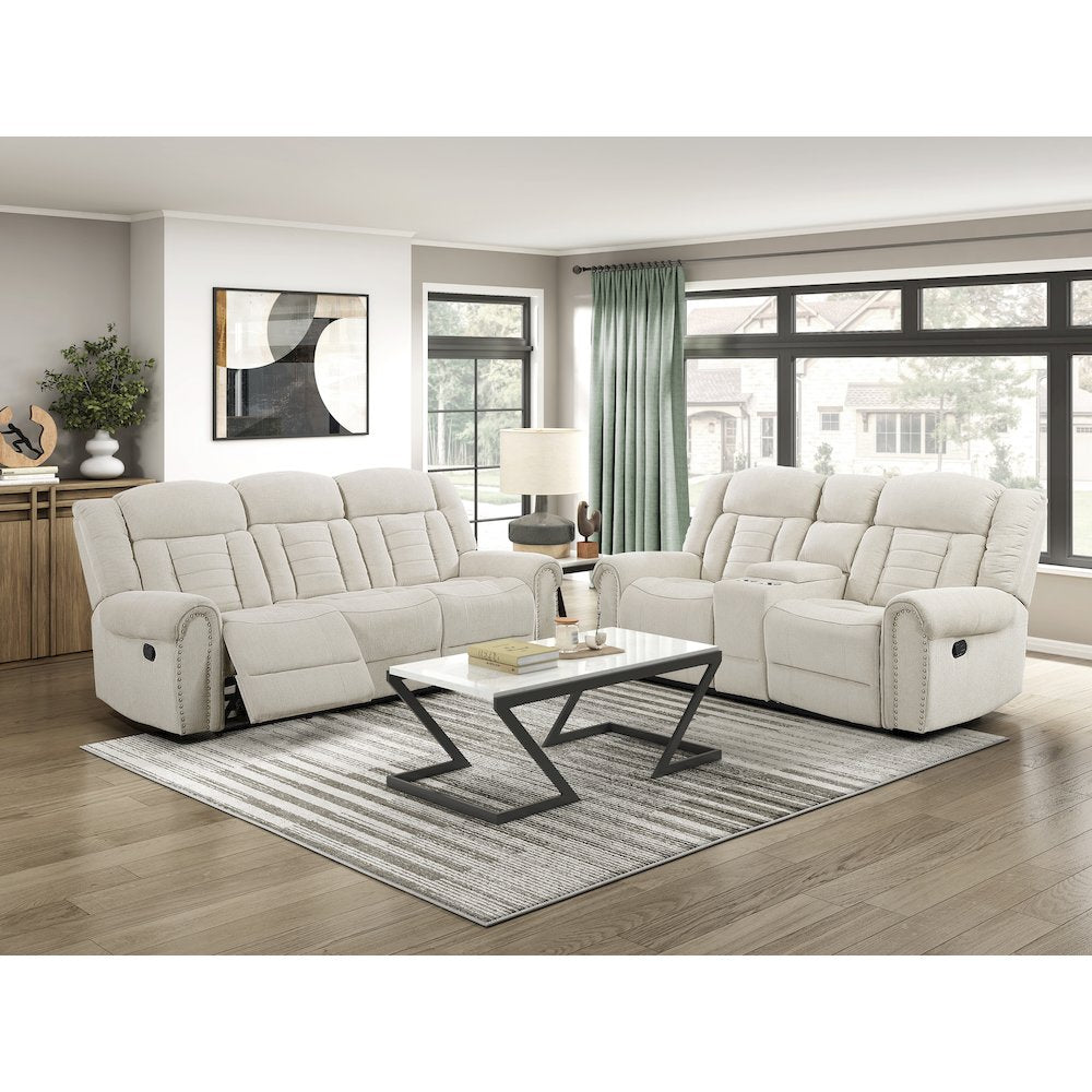 Nutmeg Chenille 2pc Set: Sofa, Loveseat in Beige