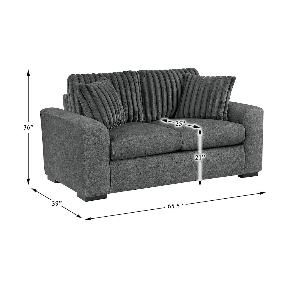 Athena Textured 3pc Set: Sofa, Loveseat, Chair in Dark Gray