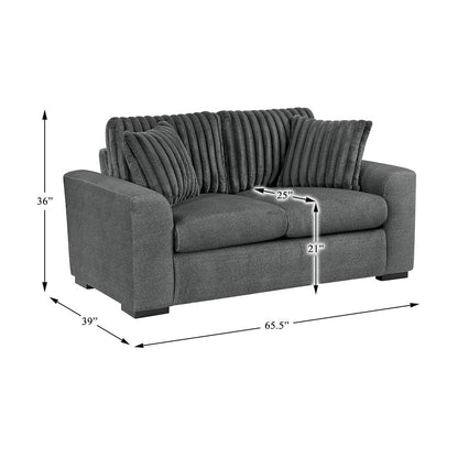 Athena Textured 3pc Set: Sofa, Loveseat, Chair in Dark Gray