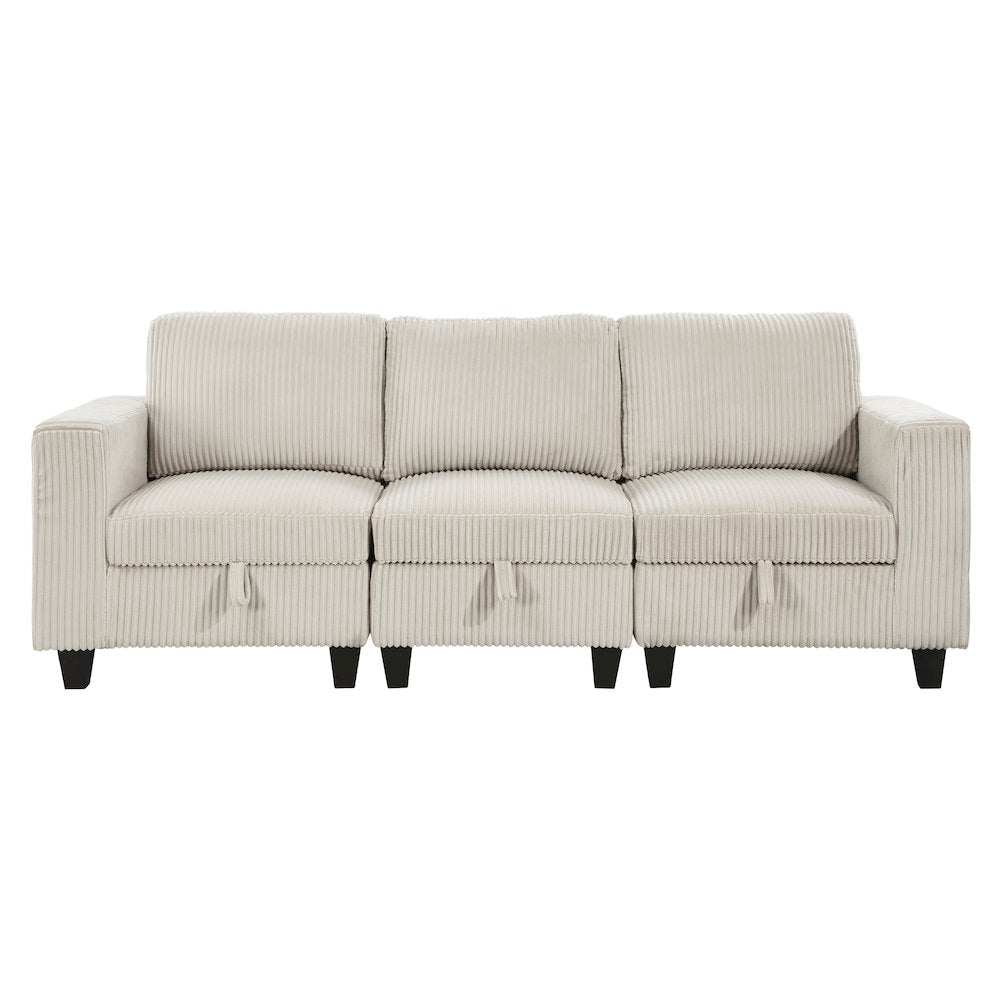 Walterboro Corduroy Sofa with Storage, Storage Pouches in Beige