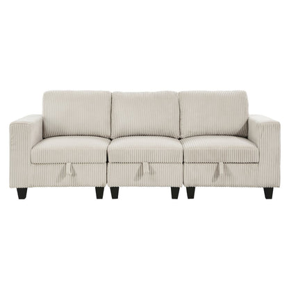 Walterboro Corduroy Sofa with Storage, Storage Pouches in Beige