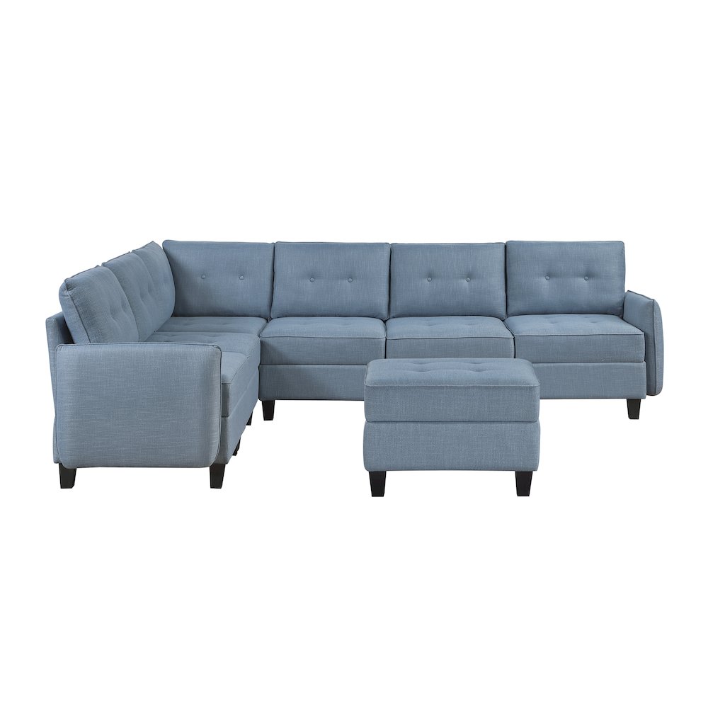 Garren Textured 7-Piece Sectional with Storage and Ottoman in Blue
