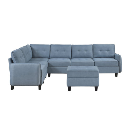 Garren Textured 7-Piece Sectional with Storage and Ottoman in Blue