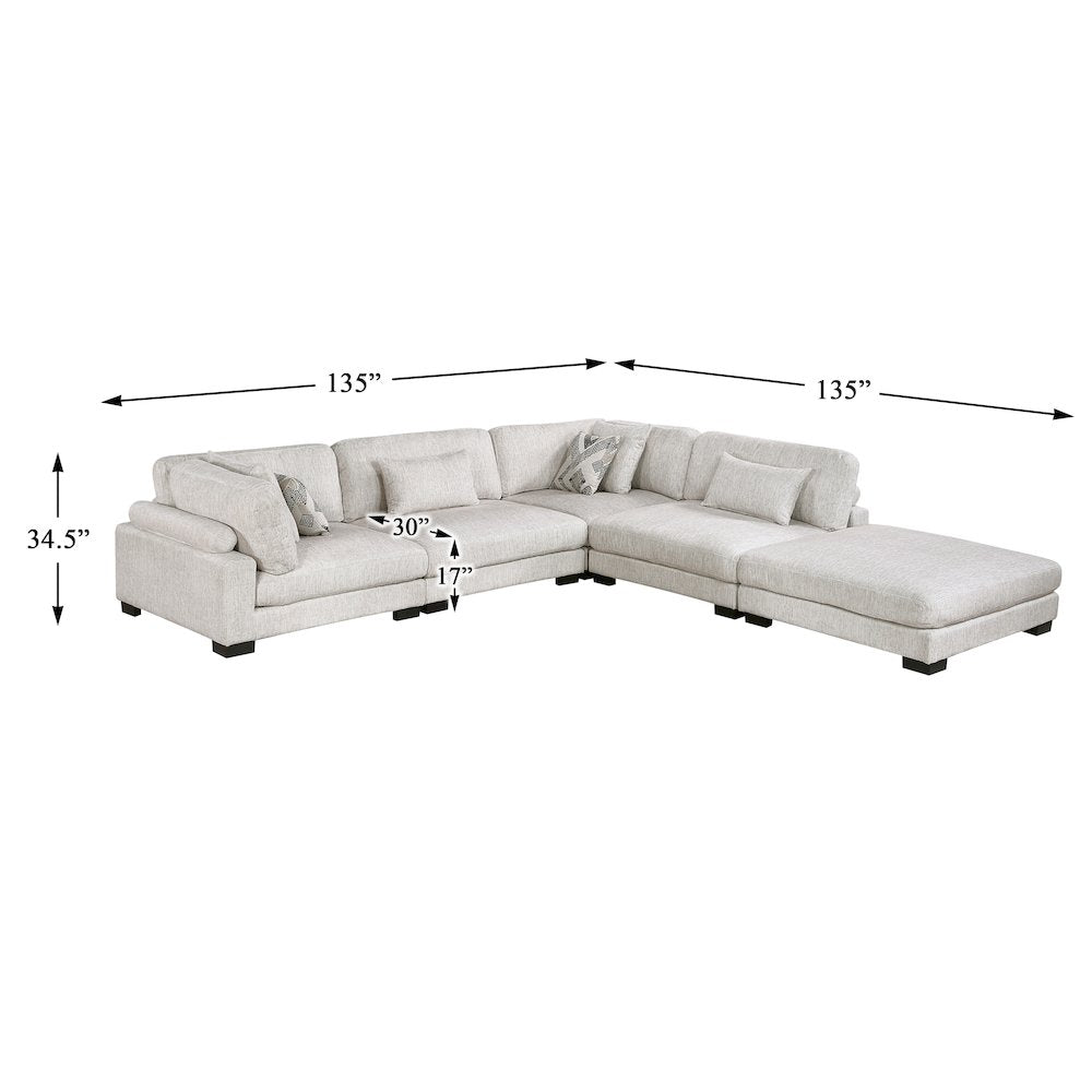 Corydon Microfiber 5-Piece Modular Sectional with Ottoman in Beige
