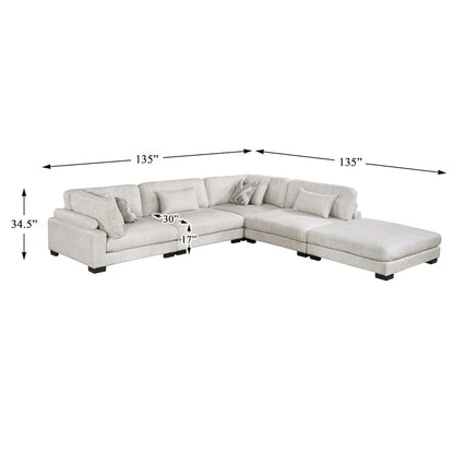 Corydon Microfiber 5-Piece Modular Sectional with Ottoman in Beige