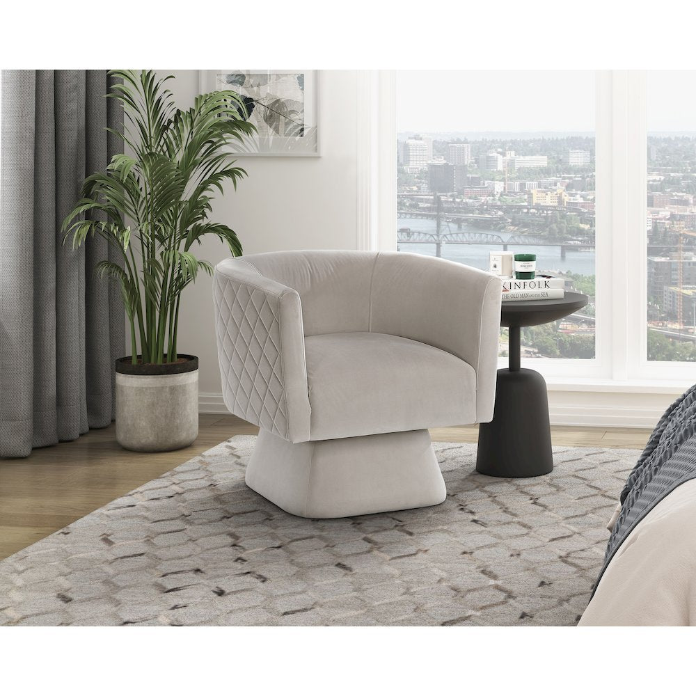 Candace Velvet Swivel Chair in Taupe