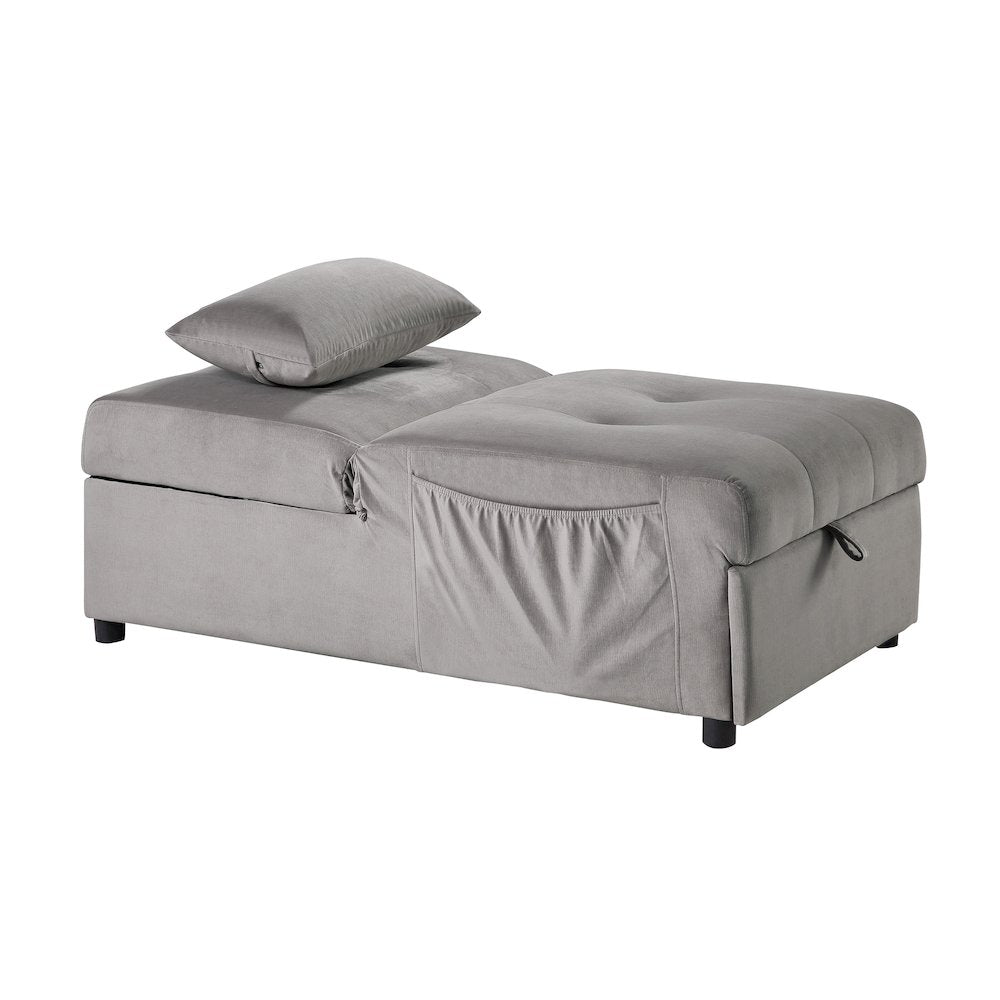 Garrell Velvet Storage Bench with Pull-Out Ottoman in Brownish Gray