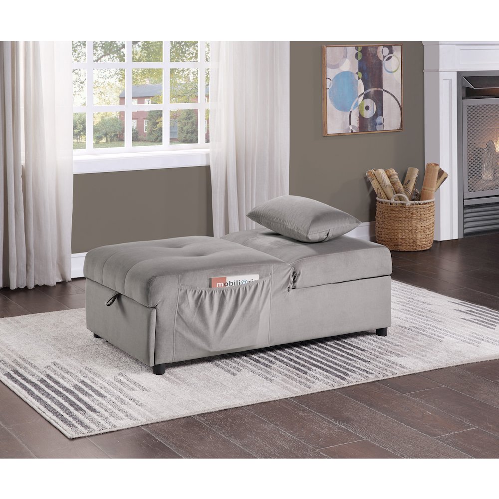 Garrell Velvet Storage Bench with Pull-Out Ottoman in Brownish Gray