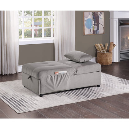 Garrell Velvet Storage Bench with Pull-Out Ottoman in Brownish Gray