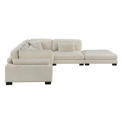 Traverse Corduroy 5-Piece Modular Sectional with Ottoman in Beige