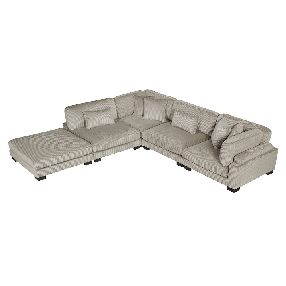 Traverse Corduroy 5-Piece Modular Sectional with Ottoman in Taupe