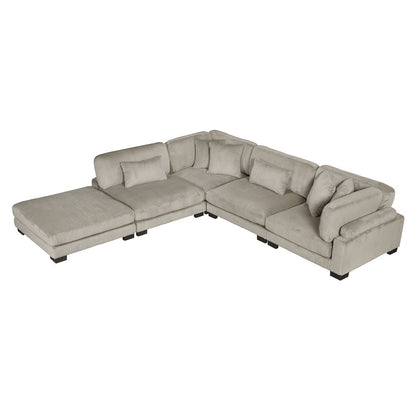 Traverse Corduroy 5-Piece Modular Sectional with Ottoman in Taupe