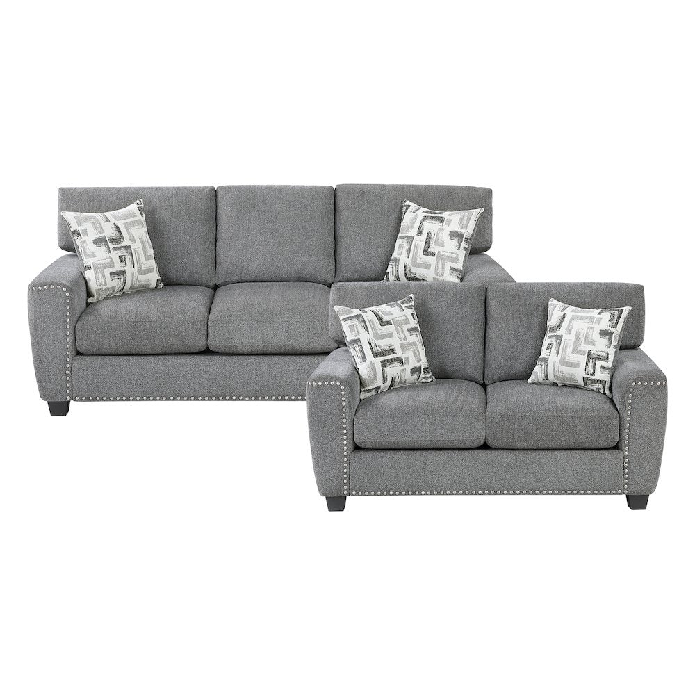 Isabel Chenille 2pc Set: Sofa, Loveseat in Dark Gray