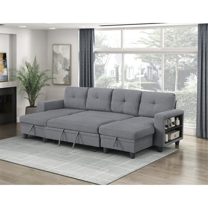 Robinson Boucle Sectional with Two Chaises, Pull-out Bed in Gray