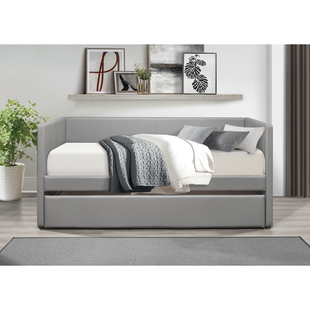 Adra Faux Leather Daybed in Gray
