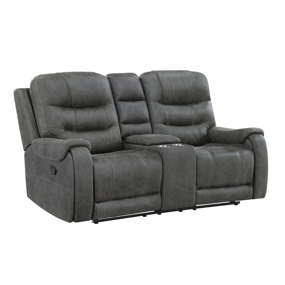 Oberon Microfiber Double Reclining Love Seat in Dark Gray