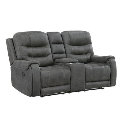 Oberon Microfiber Double Reclining Love Seat in Dark Gray