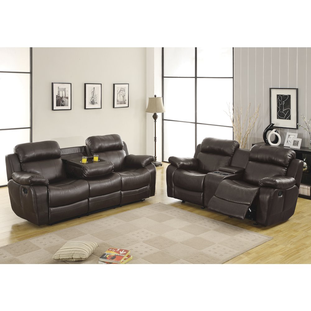 Marille Faux Leather Double Glider Reclining Love Seat in Brown