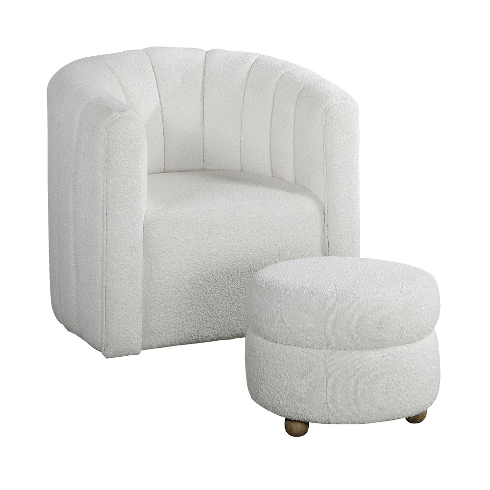 Essex Boucle Swivel Chair with Ottoman in White