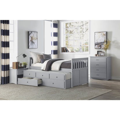 Orion Pine Twin Over Twin Trundle Bed with two Storage Drawers in Gray